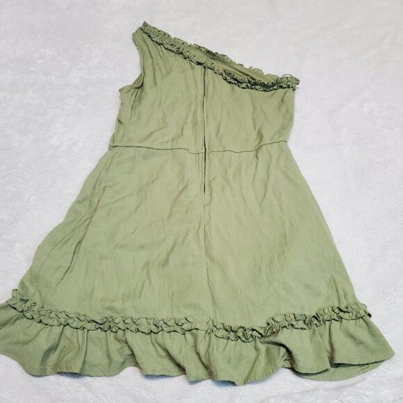 Blue Rain Green Ruffle Sleeveless One Shoulder Bohemian Romantic Fairy Dress L - Picture 4 of 9